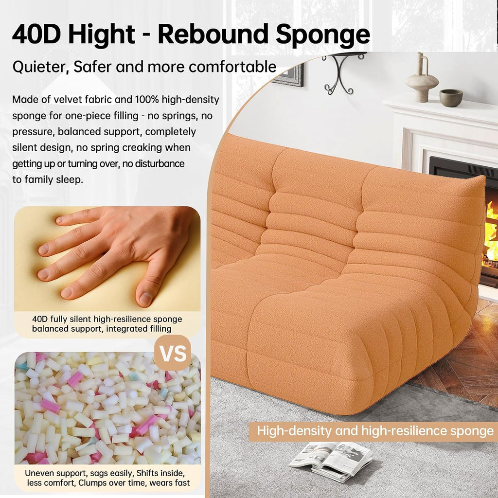 WHGBJA Bean Bag Chairs for Adults, Memory Foam Couch Loveseat Sofa Chair, Soft Teddy Material Cozy Comfy Reading Nook Chairs, Floor Chair for Living Room Bedroom Office(Orange)