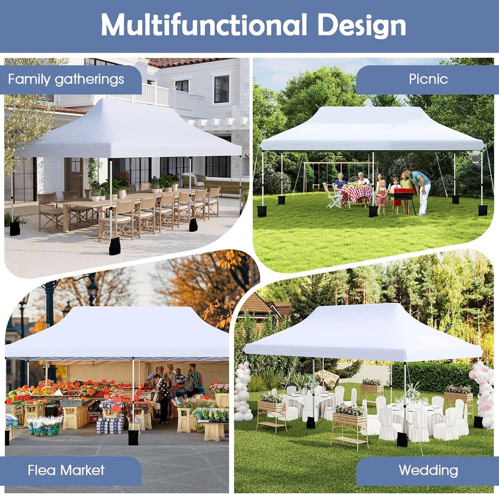 Tangkula 10x20 Ft Pop Up Canopy, Instant Setup Tent with 6 Sandbags, 12 Stakes & 6 Ropes, UPF 50+ Portable Outdoor Canopy Tent with Carrying Bag for Camp, Beach, Patio (White)