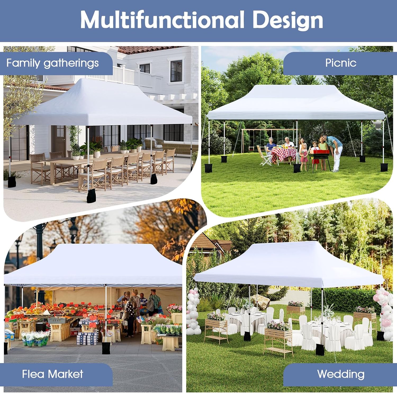 Tangkula 10x20 Ft Pop Up Canopy, Instant Setup Tent with 6 Sandbags, 12 Stakes & 6 Ropes, UPF 50+ Portable Outdoor Canopy Tent with Carrying Bag for Camp, Beach, Patio (White)