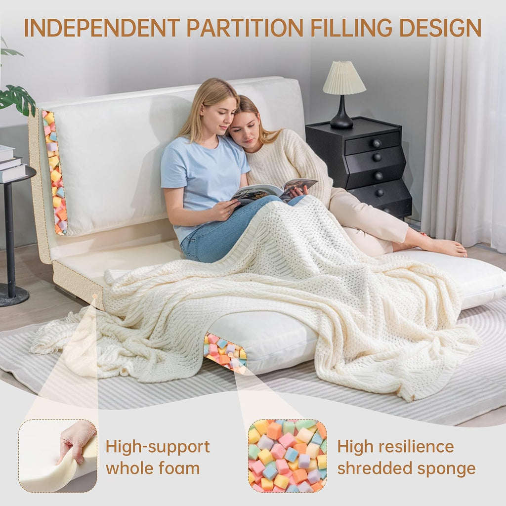 Cvortll 4-in-1 Folding Sofa Bed, Memory Foam Bean Bag Chair, Large Convertible Couch for Adults Bedroom, Living Room, Apartment (Beige-Large)