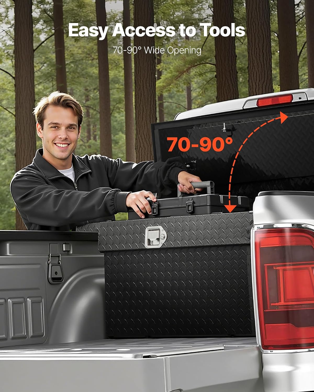 VEVOR Crossover Truck Tool Box, 71x27x18 In, Heavy Duty Aluminum Toolbox with Diamond Texture, Pick Up Truck Bed RV Trailer Toolbox, Waterproof Storage Organizer with Lock, Keys, Side Handles, Black