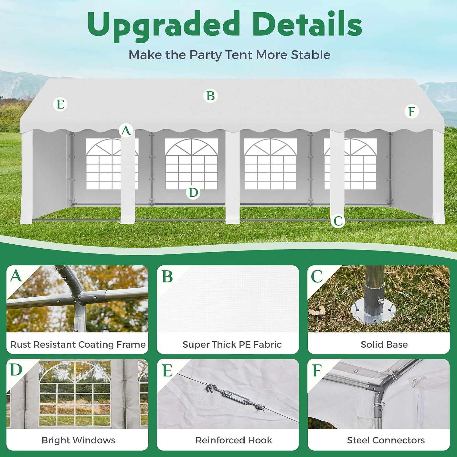 EROMMY 20x30ft Party Tent, Heavy Duty Large Wedding Canopy Outdoor Carport with 8 Removable Sidewalls, 2 Roll-up Doors, 3 Storage Bags, Gazebo Shelter Tent for Party Event Commercials, White