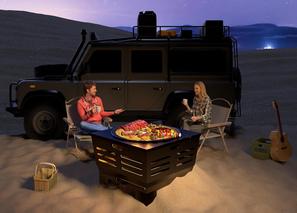 Fire Beauty Fire Pit with Stand,Smokeless Wood Burning Firepit with Ash Pan,Portable Outdoor Firepit with Cooking Grate & Poker for Camping,Backyard|L:23''xW:23''xH:19'',28.6lbs