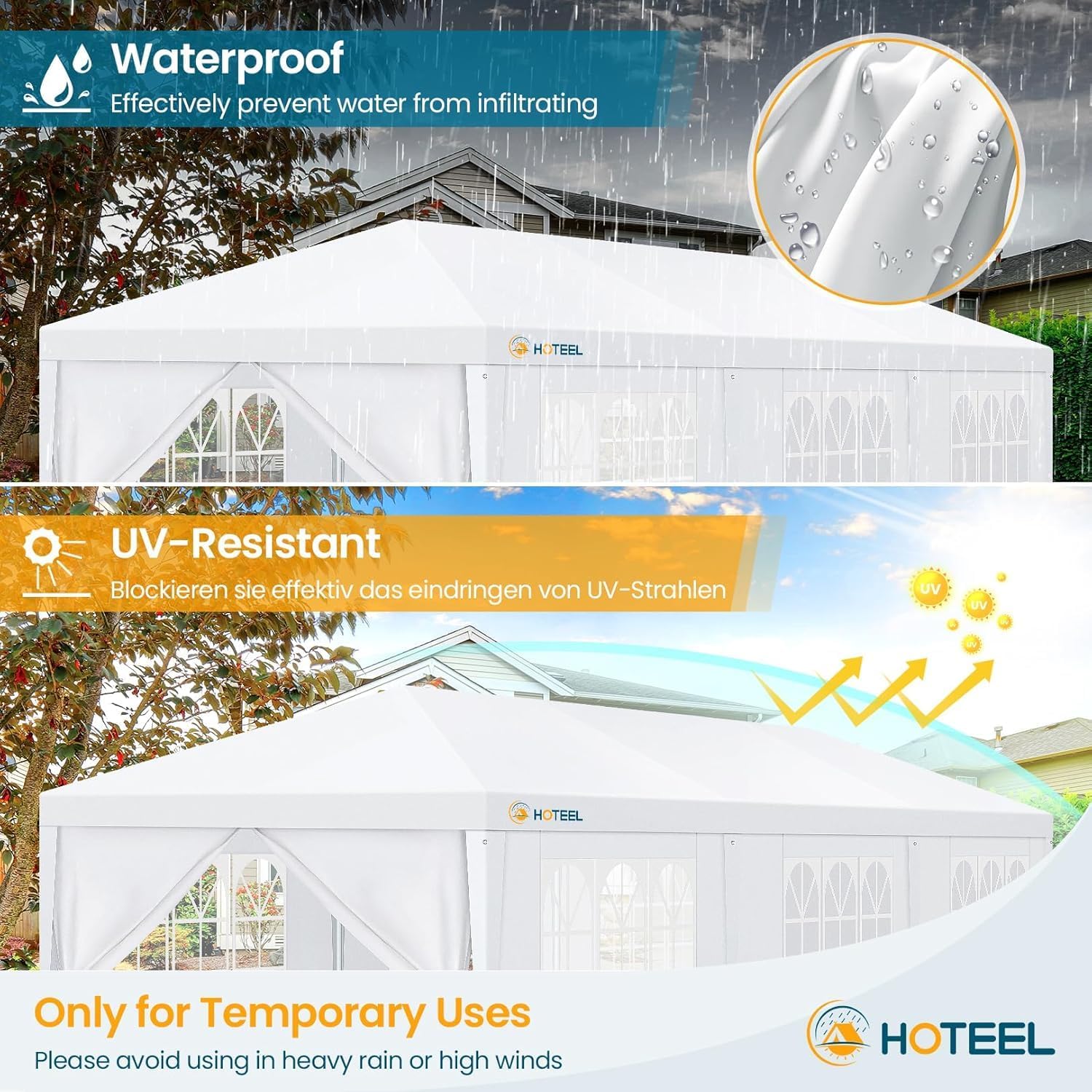 HOTEEL 10x30 Party Tent with 8 Removable Sidewalls for Parties, Weddings, BBQ, Waterproof Outdoor Event Canopy, Patio Camping Gazebo, Carpas para Fiestas, White