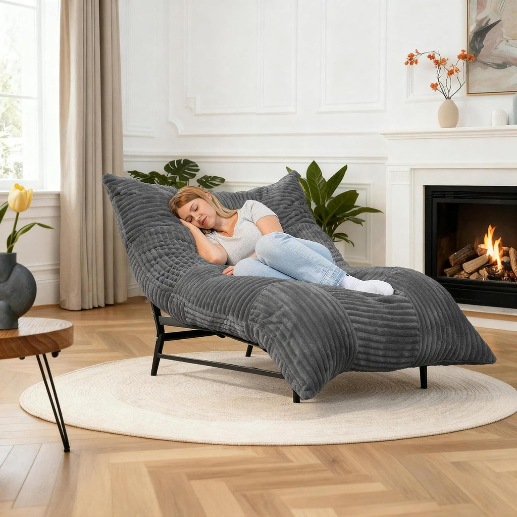 HOMRELEXA Modern Accent Chair, Giant Bean Bag Lounge Chairs with Sturdy Metal Frame & Washable Cover, Comfy Upholstered Chair for Reading Room, Bedroom, Grey