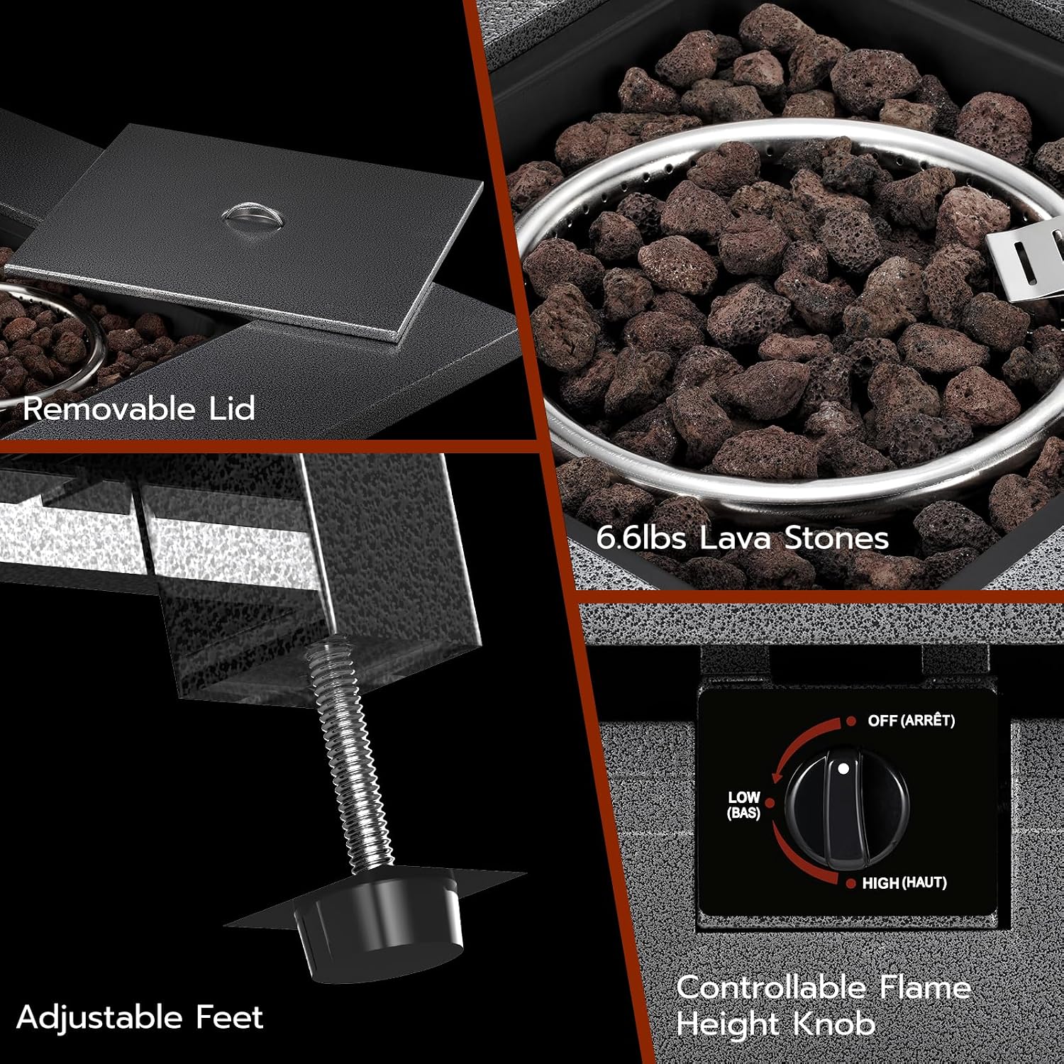 Xbeauty Propane Fire Pit Table, 28' Outdoor Gas Fire Pit Table, 40,000 BTU Auto-Ignition Fire Tables with Lid, Rain Cover and 3 Pounds Lava Stones for Outside Garden Backyard Deck Patio (Square)