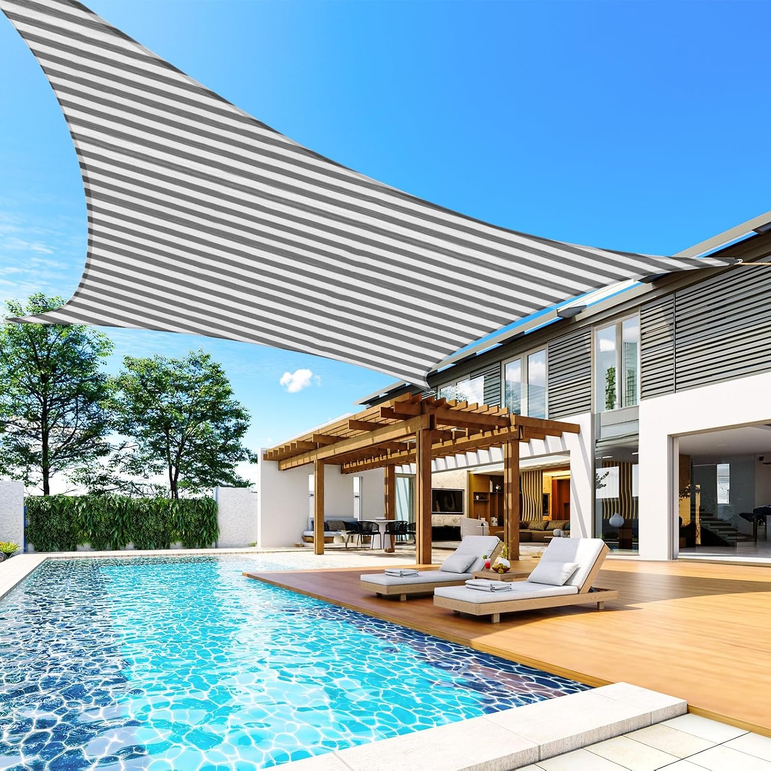 Quictent 185G HDPE Square Sun Shade Sail Canopy 98% UV Block Outdoor Patio Garden with Hardware Kit (White and Grey), 20X20FT