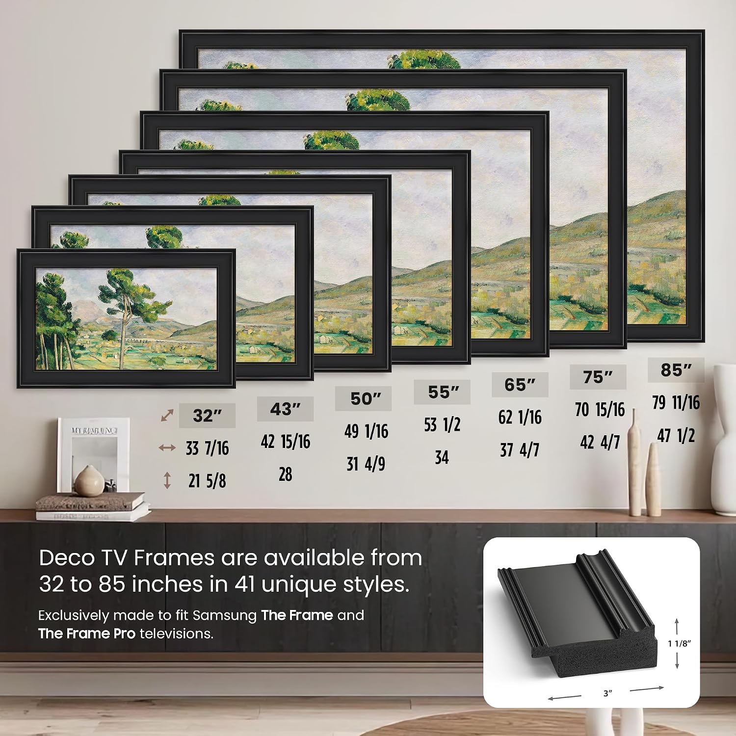 Black 65' Premiere Deco TV Frame - Compatible ONLY with Samsung The Frame TV and Pro TVs (Fits 2021-2026, LS03A, LS03B,LS03C,LS03D,LS03FA,LS03FW)