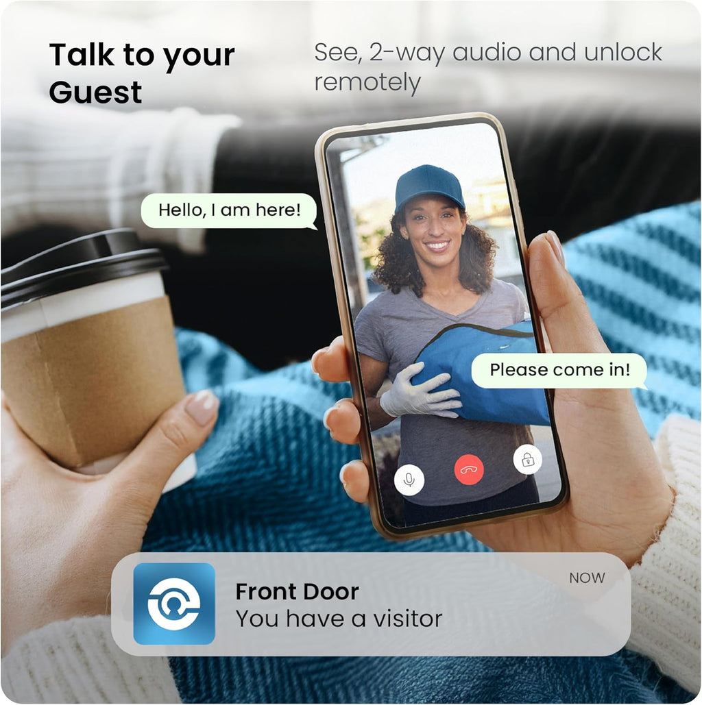 Lockly Vision Elite Video Smart Lock with Camera, Smart Wi-Fi Deadbolt for Front Door, PIN Genie® Keypad, Fingerprint Door Lock, Motion Sensor, App Remote Control, 2-Way Audio Doorbell, No Monthly Fee