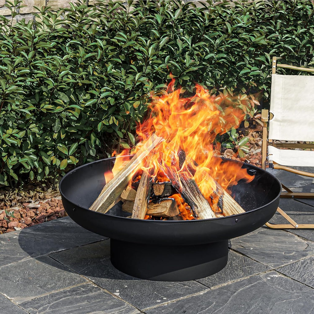Panovue 32in Fire Pit Table with Lid,Heavy Duty and Deep Fire Bowl,Outdoor Wood Burning BBQ Grill Firepit Bowl with Cover Lid, Fire Pit for Outside Table for Backyard Bonfire Patio Picnic
