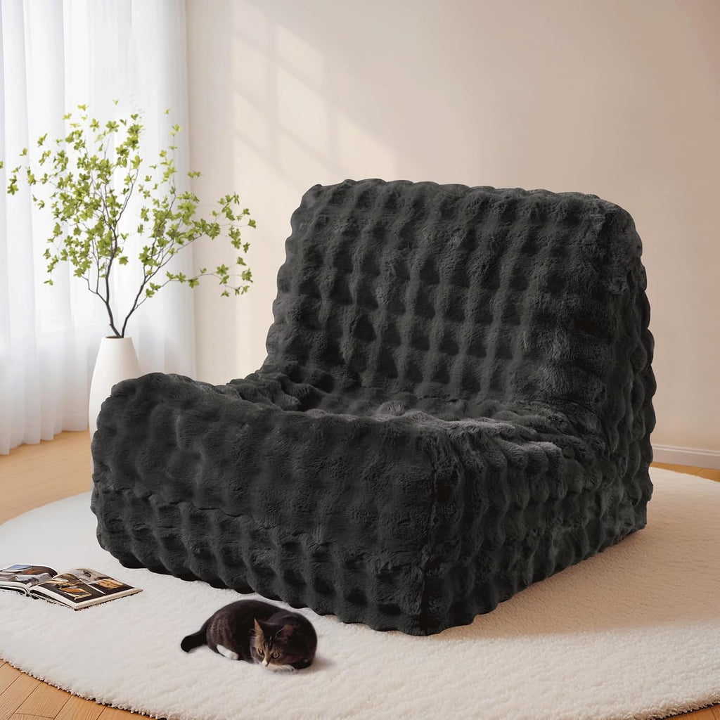 ovios Bean Bag Chair for Adult, Giant Beanbag with Plush Faux Fur, Comfy Large Big Lounger Floor Lazy Chair for Indoor Fireside Living Room Bedroom Dorm, Dark Grey