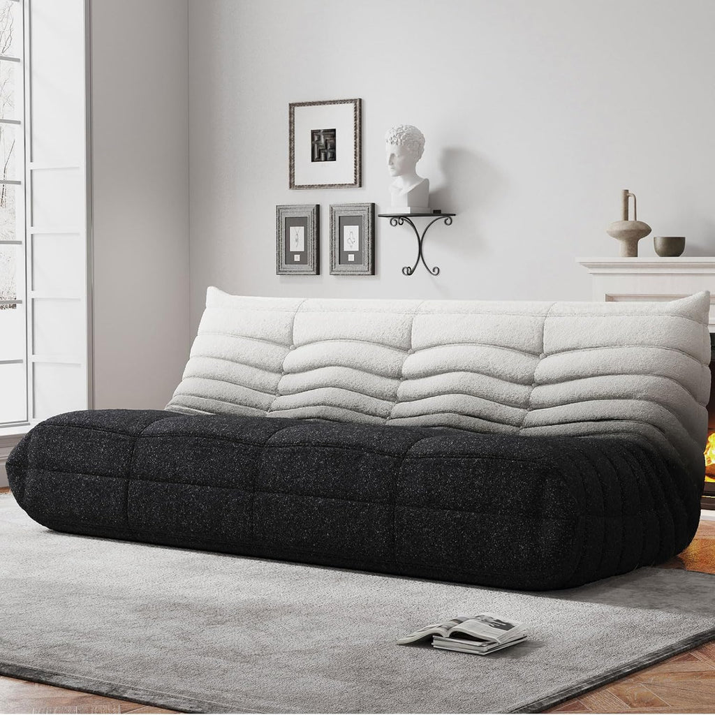 WHGBJA Bean Bag Chairs for Adults, BeanBag Reading Chair Memory Foam Couch 3-Seater, Floor Chair Soft Teddy Material, Comfy Reading Nook Chairs for Bedroom Living Room Office (Black White)