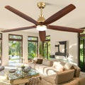 60 Inch Outdoor Ceiling Fan with Light and Remote, Gold Ceiling Fans with Lights, Solid Wood Blade, Quiet Reversible DC Motor, Damp-Rated Large Outdoor Ceiling Fans for Patios Porch Gazebo Farmhouse