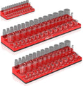 Olsa Tools Magnetic Socket Organizer - 1/4', 3/8' & 1/2-Inch Drive SAE Socket Holder Set - Professional Tool Holder and Organizer - Stores up to 123 Sockets - Red - Part: 1560