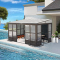 10x14FT Sunroom Kit, Wall Mounted Sunroom, Outdoor Permanent Houses with Detachable Polycarbonate Windows, Lean to Gazebo Sun Room with 2 Lockable Sliding Doors