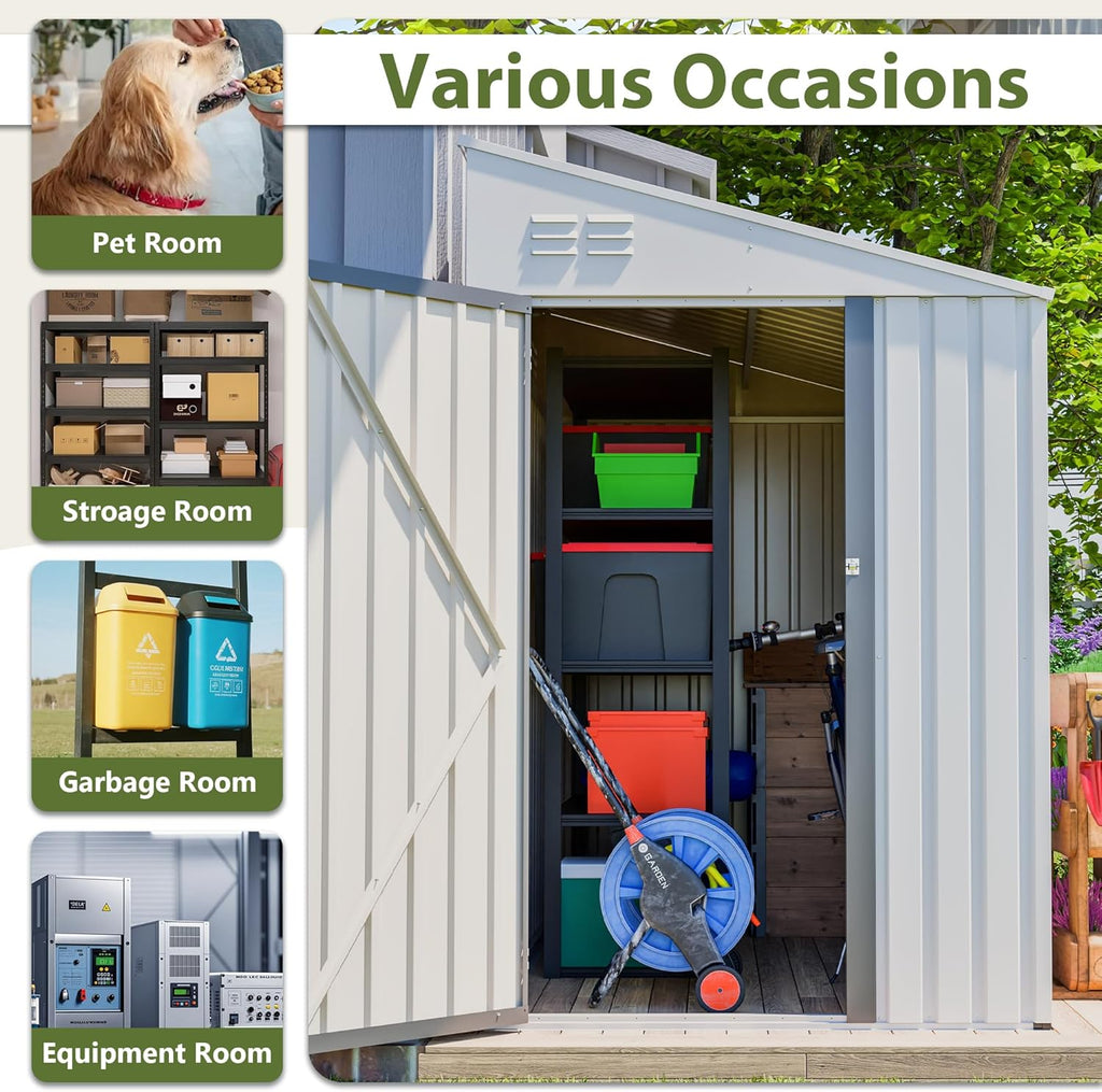 White 4' x 7' Lean-to Storage Shed, Heavy-Duty Metal Outdoor Garden & Bike Shed with Lockable Door, Easy Assembly Backyard Storage Solution