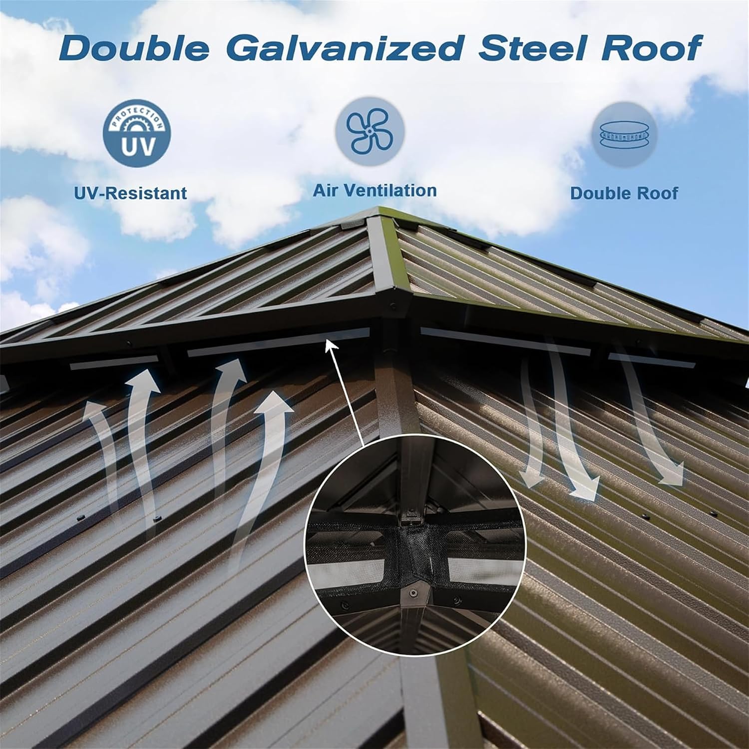 12' X 16' Hardtop Gazebo, Aluminum Metal Gazebo with Galvanized Steel Double Roof Canopy, Curtain and Netting, Permanent Gazebo Pavilion for Party, Wedding, Outdoor Dining, Brown