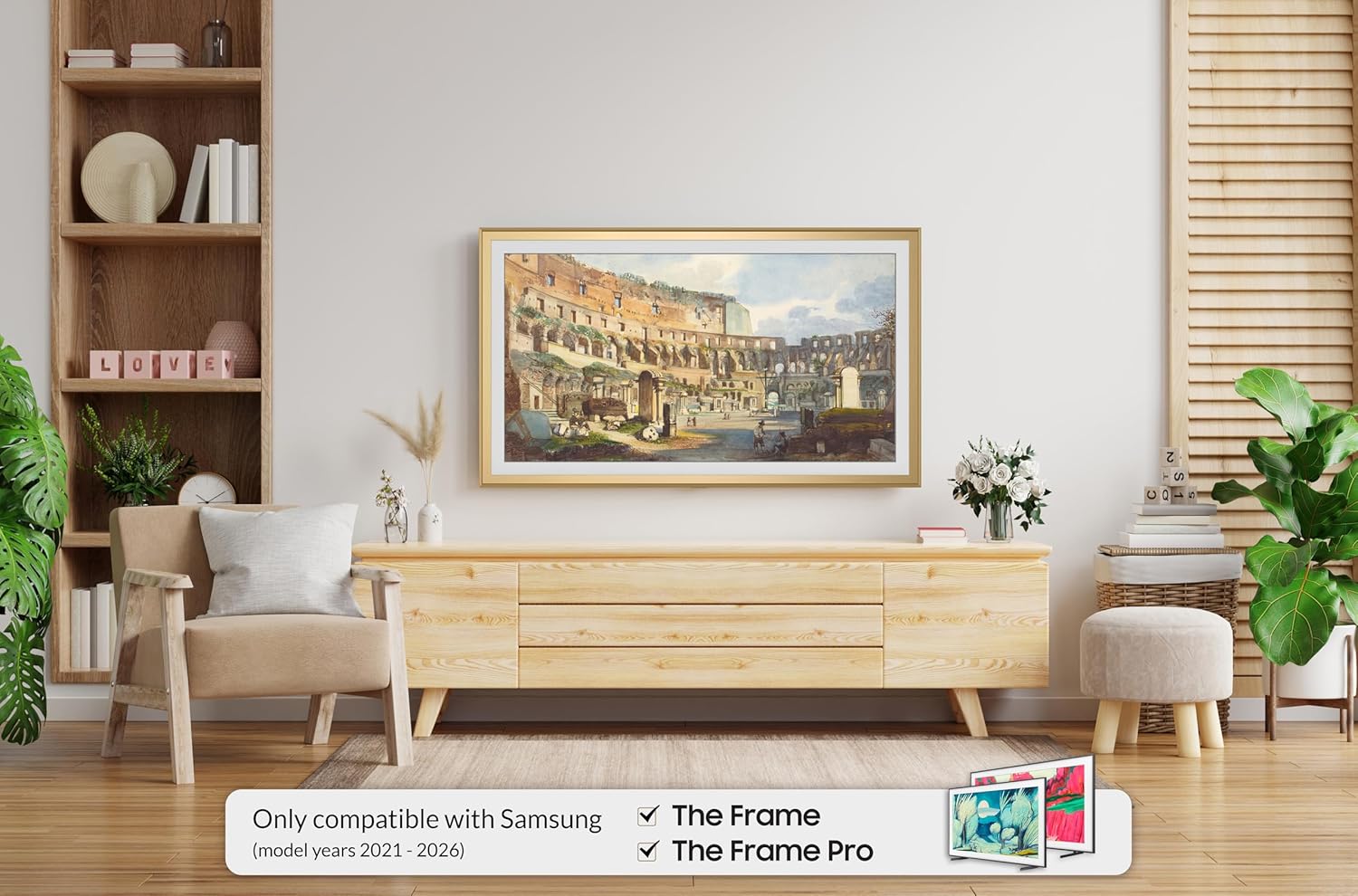 Pale Gold Scoop 65' Alloy Deco TV Frame - Compatible ONLY with Samsung The Frame TV and Pro TVs (Fits 2021-2026, LS03A, LS03B,LS03C,LS03D,LS03FA,LS03FW)
