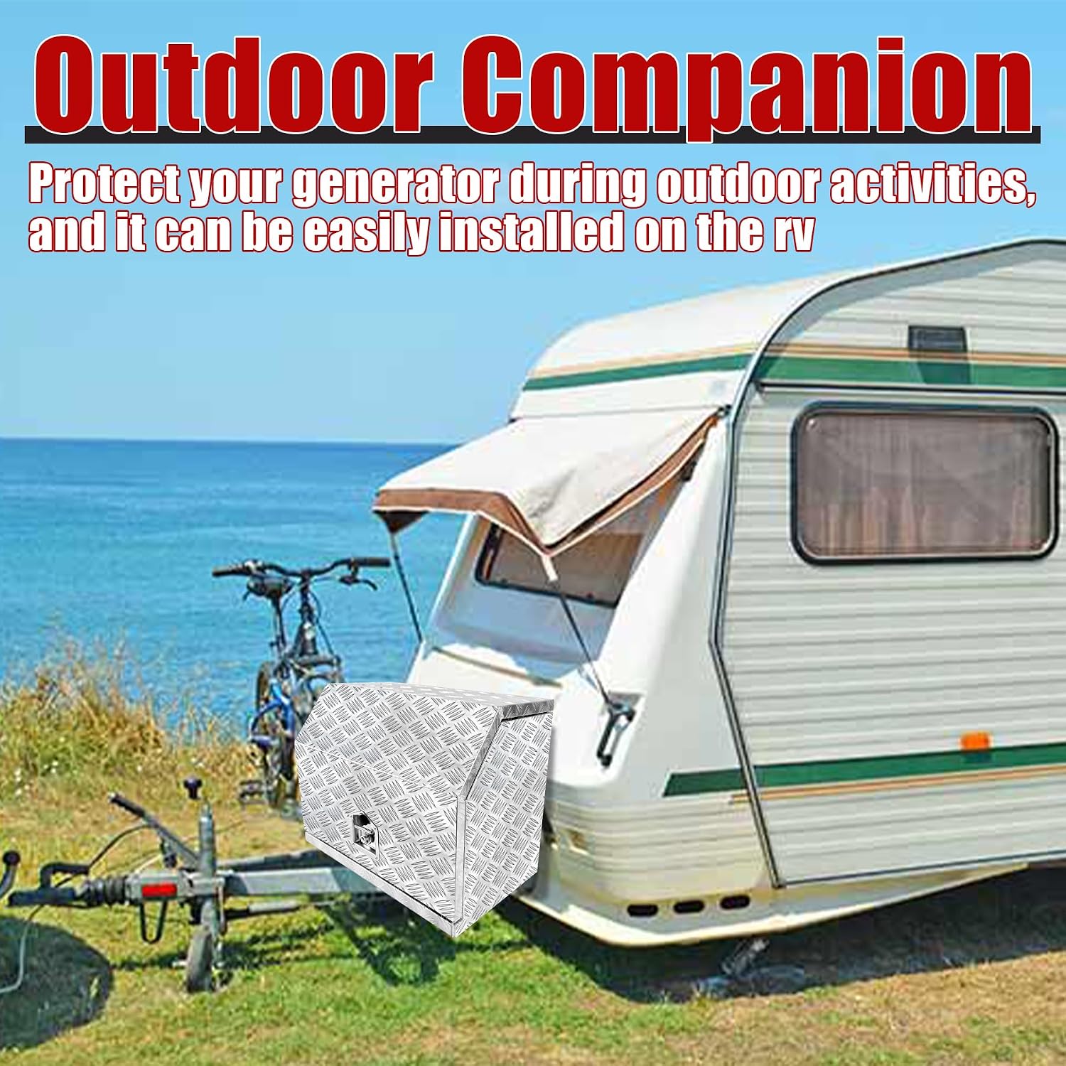 24.4'x15.7'x19.7' Aluminium Generator Tool Box Heavy Duty Generator Storage Box Trailer Tongue Toolbox with T-Handle Lock and Keys Suitable for Rvs Bumper Silver