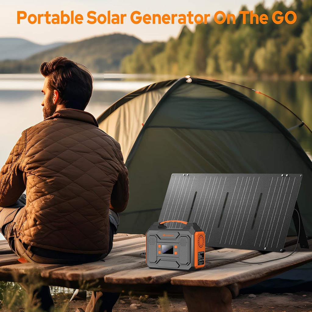 300W Portable Battery Power Station with Solar Panel 40W, 110V AC Outlet 120W Solar Power Pack Generator with USB C DC for Tent Camping Laptop Smart Devices RV Home Use VanLife Outdoor Power Outage