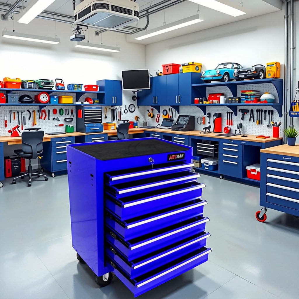 Mini Tool Box,Tool Box with Wheels, Lockable Rolling Tool Chest, Caja de herramientas para mecánico, Tool Box with Wheels,Work Table for Garage & Repair Shop,Warehouse, Workshop (Blue)
