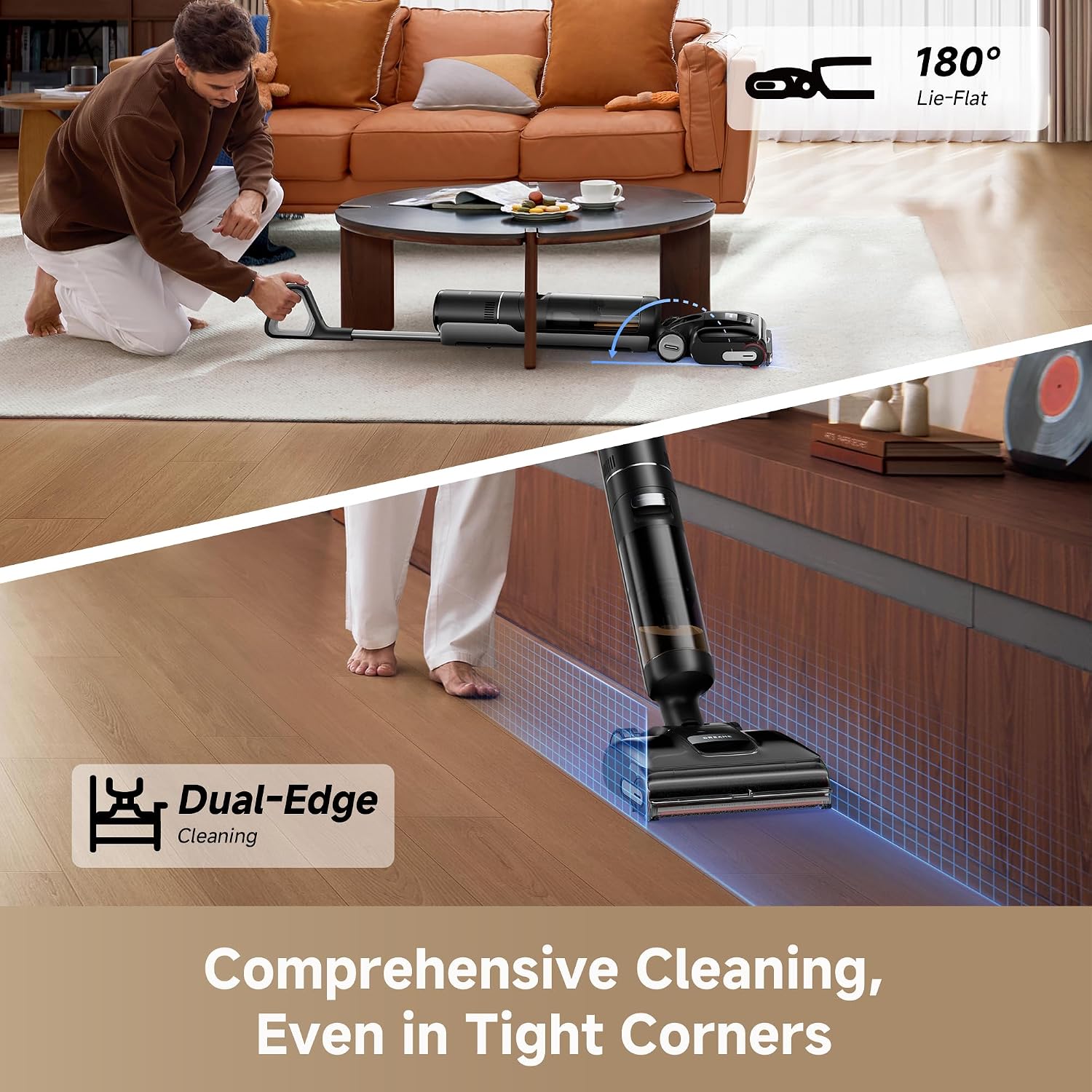 DREAME H15 Pro CarpetFlex Cordless Vacuum Mop, Wet Dry Vacuum Cleaner with Dual Brushes for Hard Floors & Carpet, Tangle-Free Hair-Cutting, 23kPa Suction, 180° Lie-Flat Floor Washer, 194°F Fast Drying