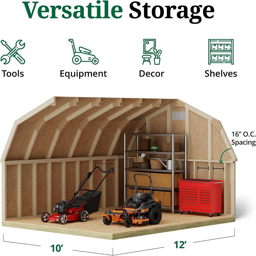 Little Cottage Co. 10x12 Classic Gambrel Barn with 4 ft. Sidewalls with Floor, Outdoor Wood Storage Shed Do-It-Yourself Precut Kit