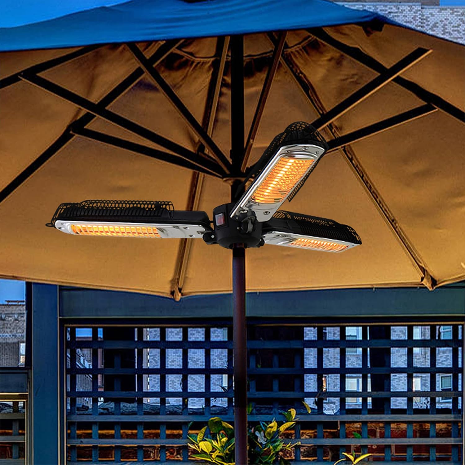 Skypatio Electic Parasol Patio Heater, Folding Electric Outdoor Umbrella Space Heater,3 infrared Heating Lamps for Pergola or Gazebo, 1500W,Black