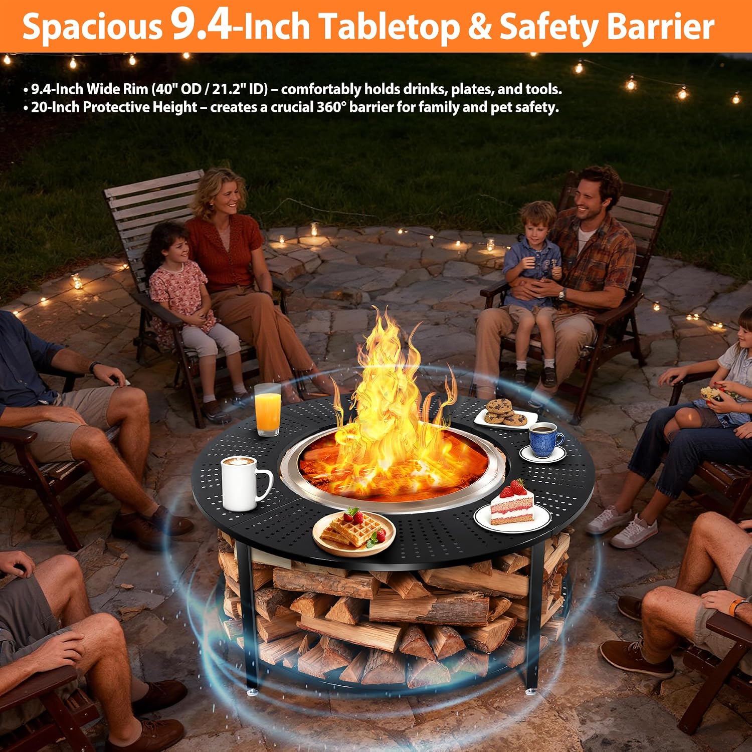 40 Inch Compact Fire Pit Surround Tabletop for Solo Stove Ranger & Tiki 20, Outdoor Patio Stand with Firewood Storage Shelf, Heavy Duty Steel, 200LB Capacity