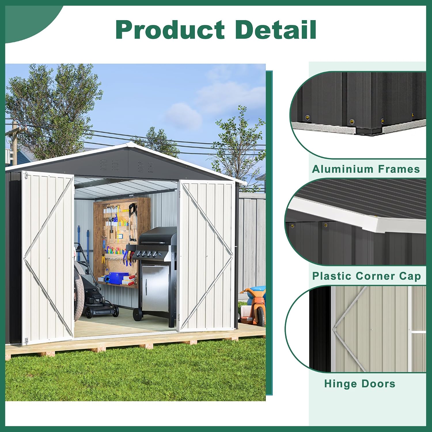 ZeHuoGe Outdoor Storage Shed 10 x 12 FT, Utility Metal Tool Storage with Lockable Doors, Large Metal Garden Shed for Backyard, Patio Lawn