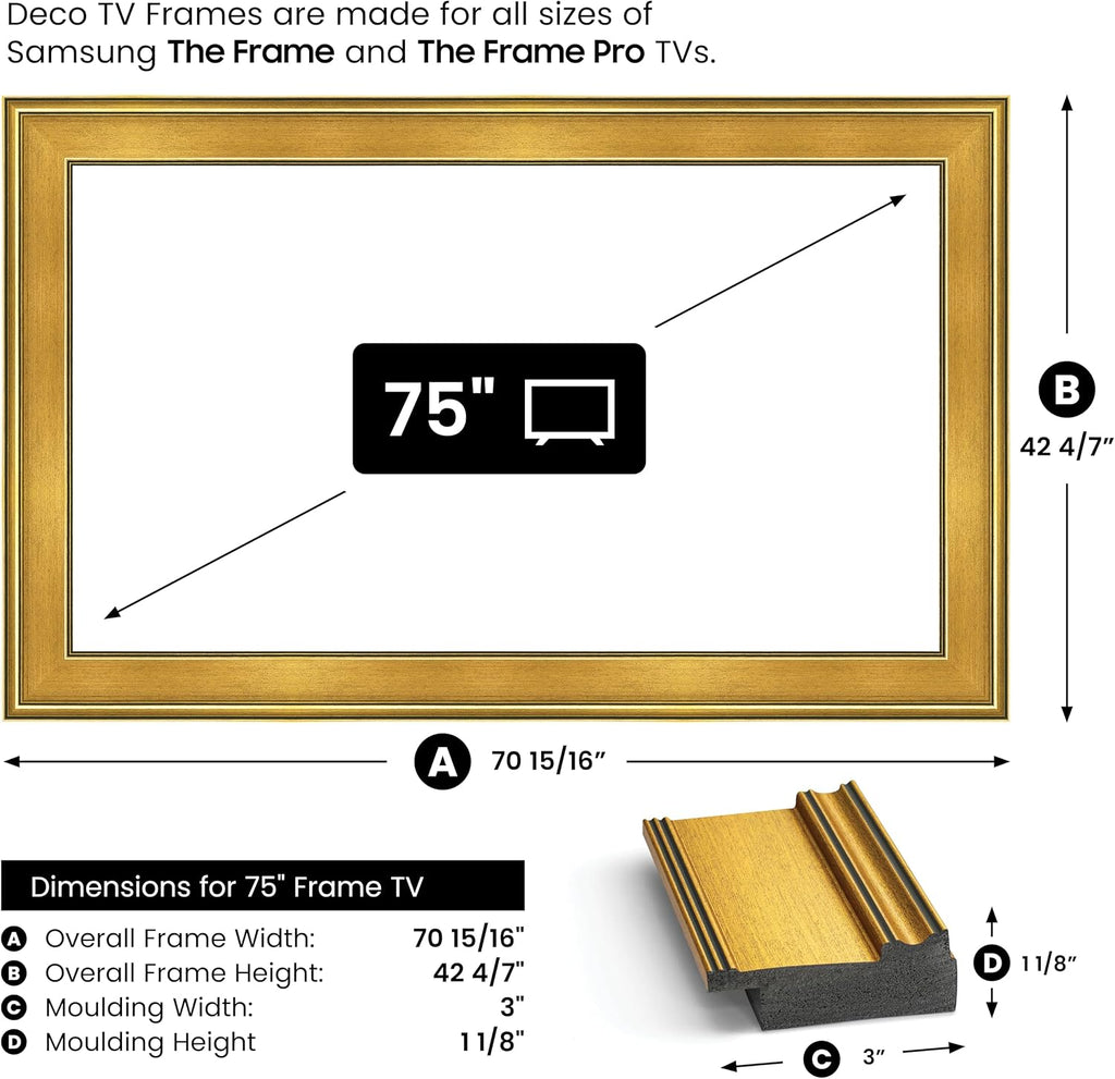 Antique Gold 75' Premiere Deco TV Frame - Compatible ONLY with Samsung The Frame TV and Pro TVs (Fits 2021-2026, LS03A, LS03B,LS03C,LS03D,LS03FA,LS03FW)