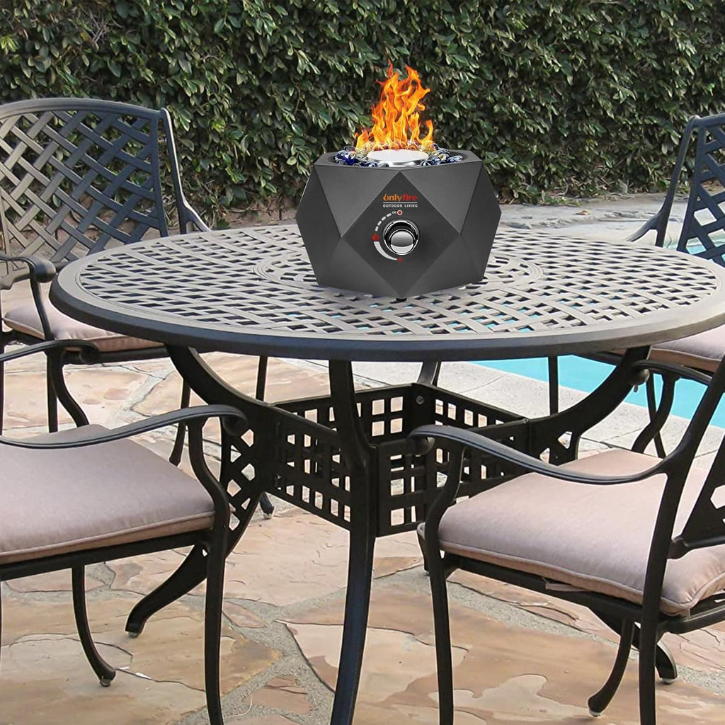 14' Modern Tabletop Gas Fire Pit, Portable Firepit Works with 1lb Propane Gas for Patio Backyard Porch Camping RV Tailgating, Side-Mounted, FP004