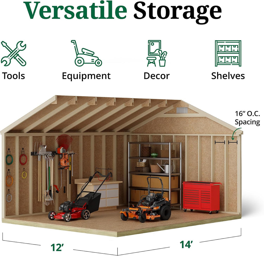 Little Cottage Co. 12x14 Classic Gable Shed with Floor, Outdoor Wood Storage Do-It-Yourself Precut Kit