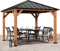Modern Shade Cedar Wood Gazebo 10'x10' with Galvanized Steel Roof, Hardtop Gazebo with Cedar Frame Permanent Outdoor Structure for Backyard, Garden and Patio