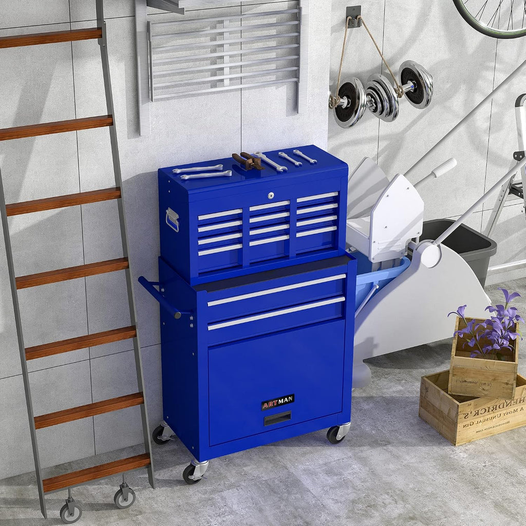 Rolling Tool Chest, 8 Drawers Rolling Tool Chest with Wheels, Portable Rolling Tool Box On Wheels, High Capacity Tool Chest Organizer for Garage, Workshop, Home Crafts Use Blue