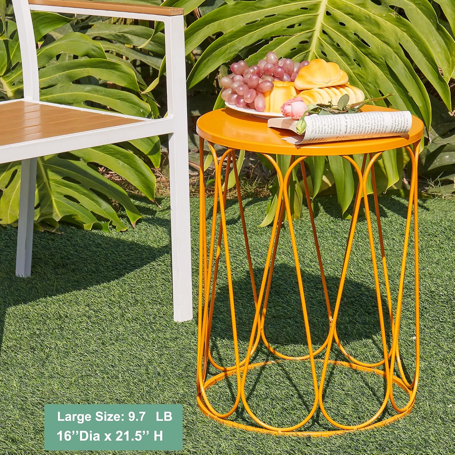 Y&M Metal Round Table, Coffee Table End Patio Table for Indoor Outdoor Multifunctional Use, Heavy Duty Metal Plant Stand Decorative Garden Stool Set of 3 - Orange