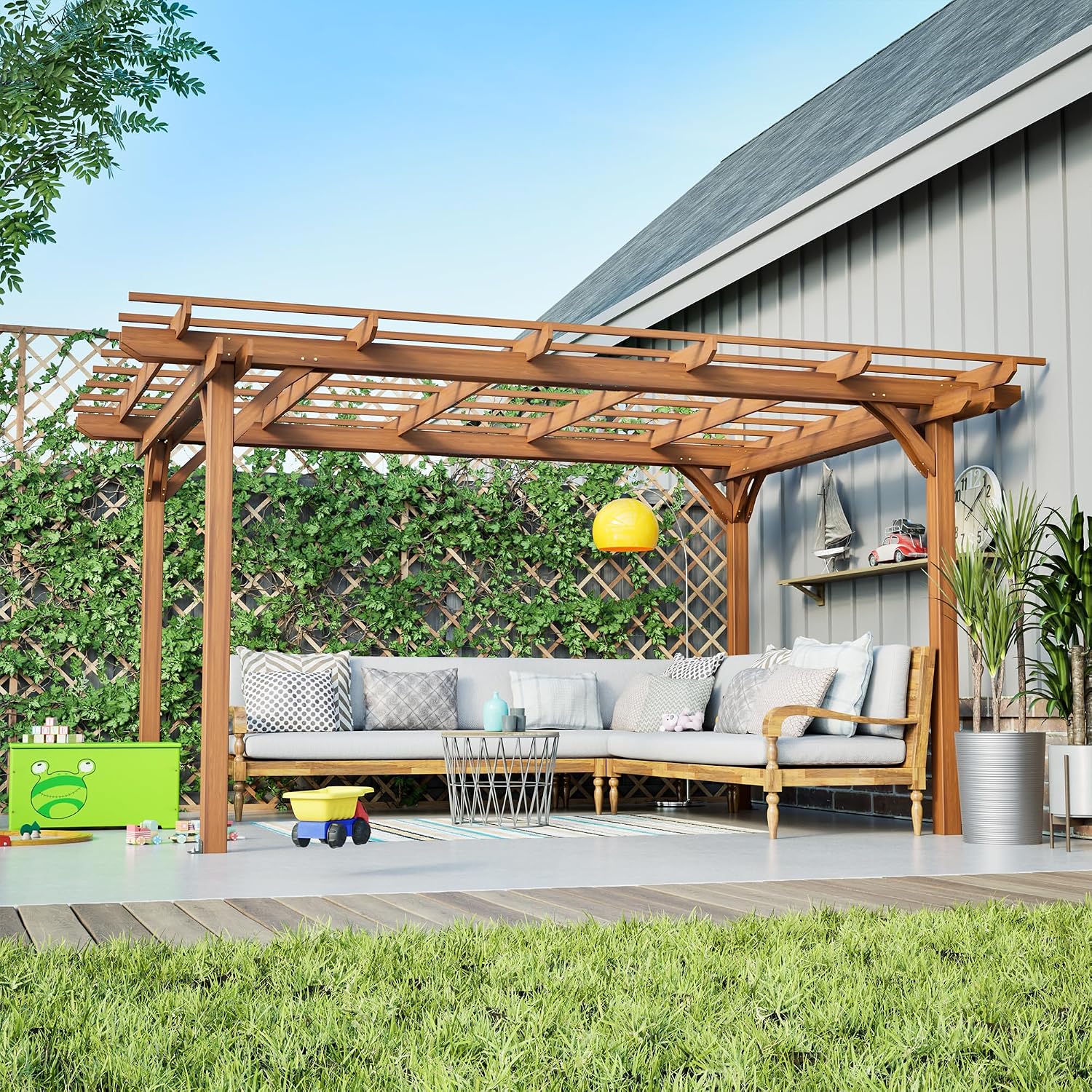 2 x 10 FT Outdoor Wood Pergola, Wooden Grape Pergola for Climbing Plant Support for Garden, Patio, Backyard, Deck, Brown
