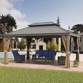 12'x16' Hardtop Gazebo with Netting and Curtains, Outdoor Aluminum Frame Pergola, Heavy Duty Metal Double Roof of Galvanized Steel Pavilion for Patio, Backyard, Deck, Lawns