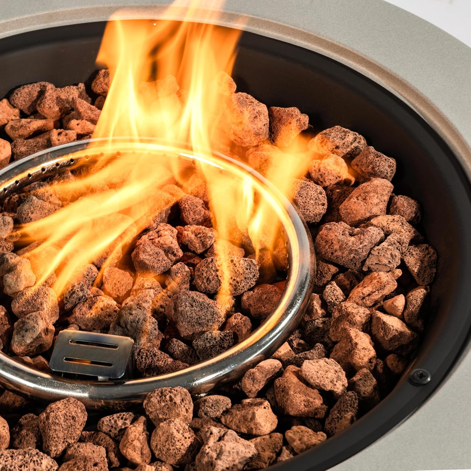 24'' Round Propane Fire Pit Table, Outdoor Steel Firepit with Lava Rocks - Compact Patio Heater for Deck, Balcony, Small Backyard (Tank Not Included).