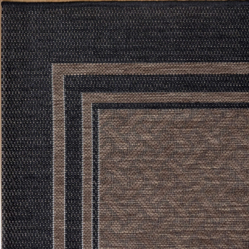 Gertmenian Indoor/Outdoor Flatweave Area Rug - 6x9 Medium, Stain & UV Resistant, Ideal for Deck, Patio, Poolside, Mudroom - Simple Border, Black Nut Brown, 22225
