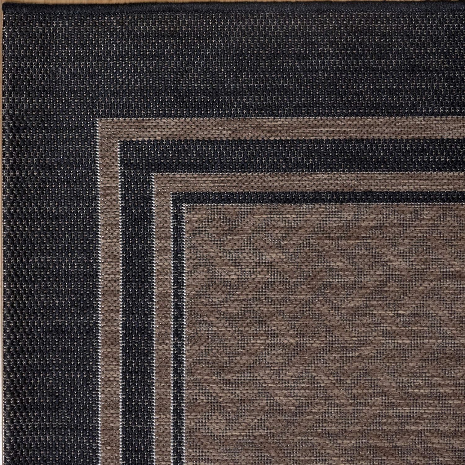Gertmenian Indoor/Outdoor Flatweave Area Rug - 6x9 Medium, Stain & UV Resistant, Ideal for Deck, Patio, Poolside, Mudroom - Simple Border, Black Nut Brown, 22225