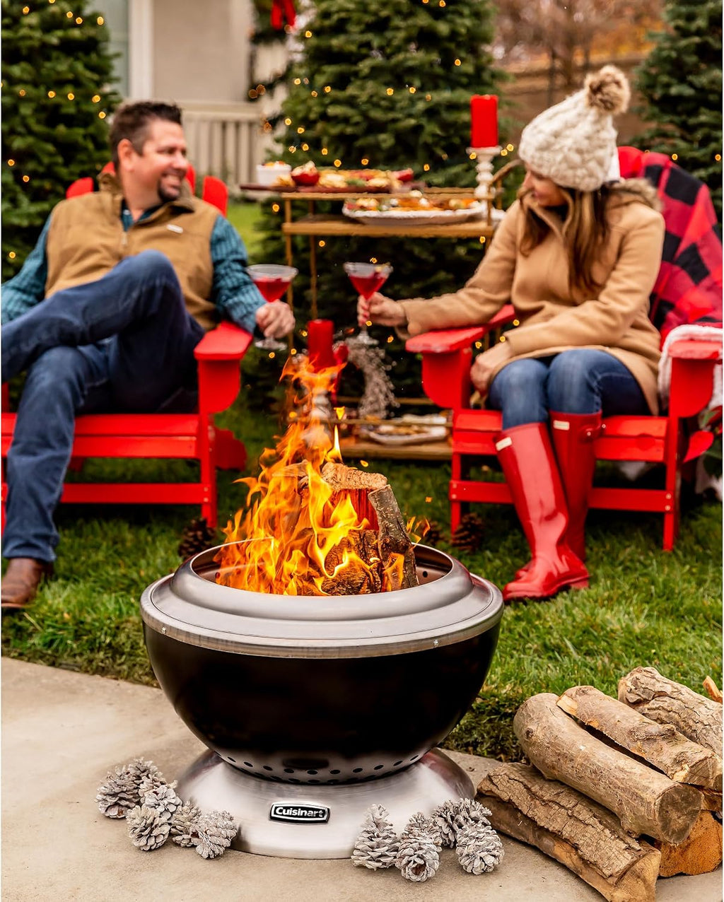 Cuisinart 24' Cleanburn Smokeless Fire Pit with Removable Base for Ash, Portable Wood Burning Outdoor Fireplace, Stainless Steel Smoke Free Outdoor Heater, Enhanced Airflow and Easy Cleanup