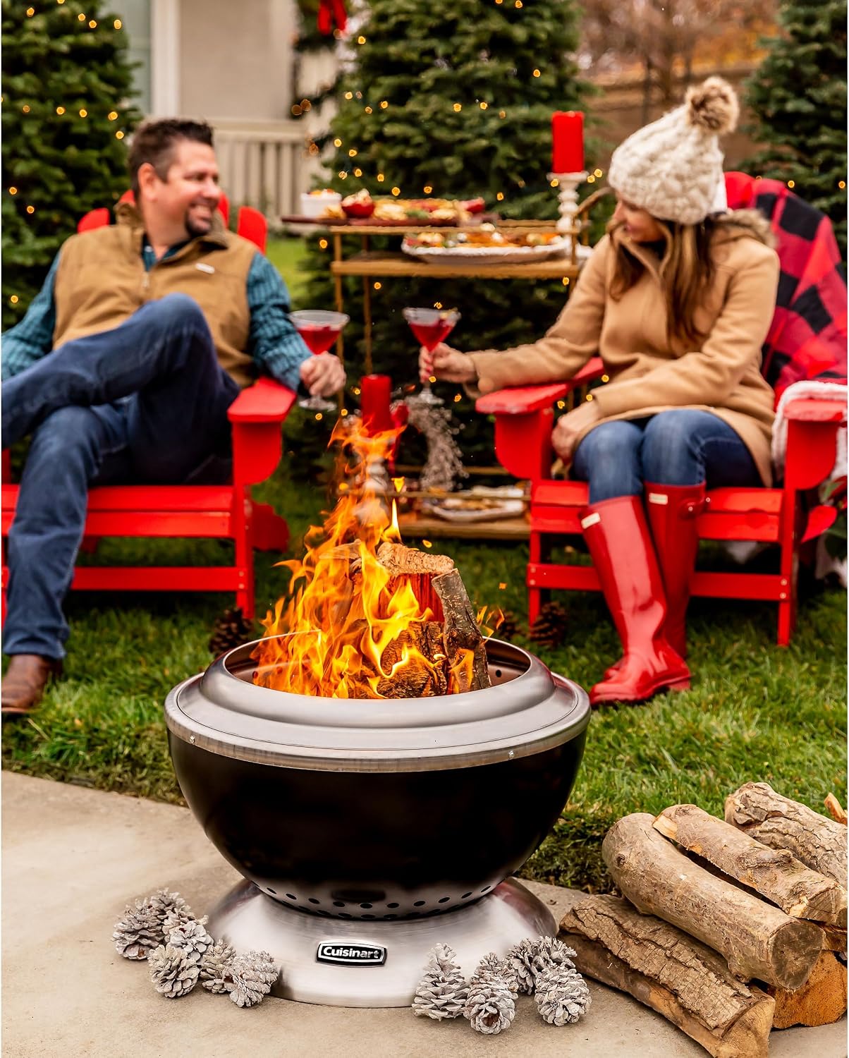 Cuisinart 24' Cleanburn Smokeless Fire Pit with Removable Base for Ash, Portable Wood Burning Outdoor Fireplace, Stainless Steel Smoke Free Outdoor Heater, Enhanced Airflow and Easy Cleanup