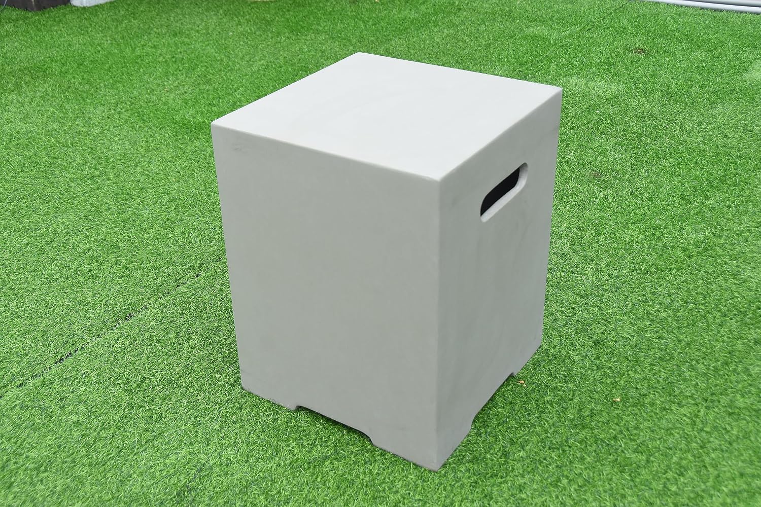 AMS Fireplace | Elementi Square-2 Smooth Light Gray 20 lbs Propane Tank Cover | Concrete GFRC Base | Dimensions: 15.7 x 15.7 x 20 inches | Perfectly Matches with Westport Fire Pit Table.