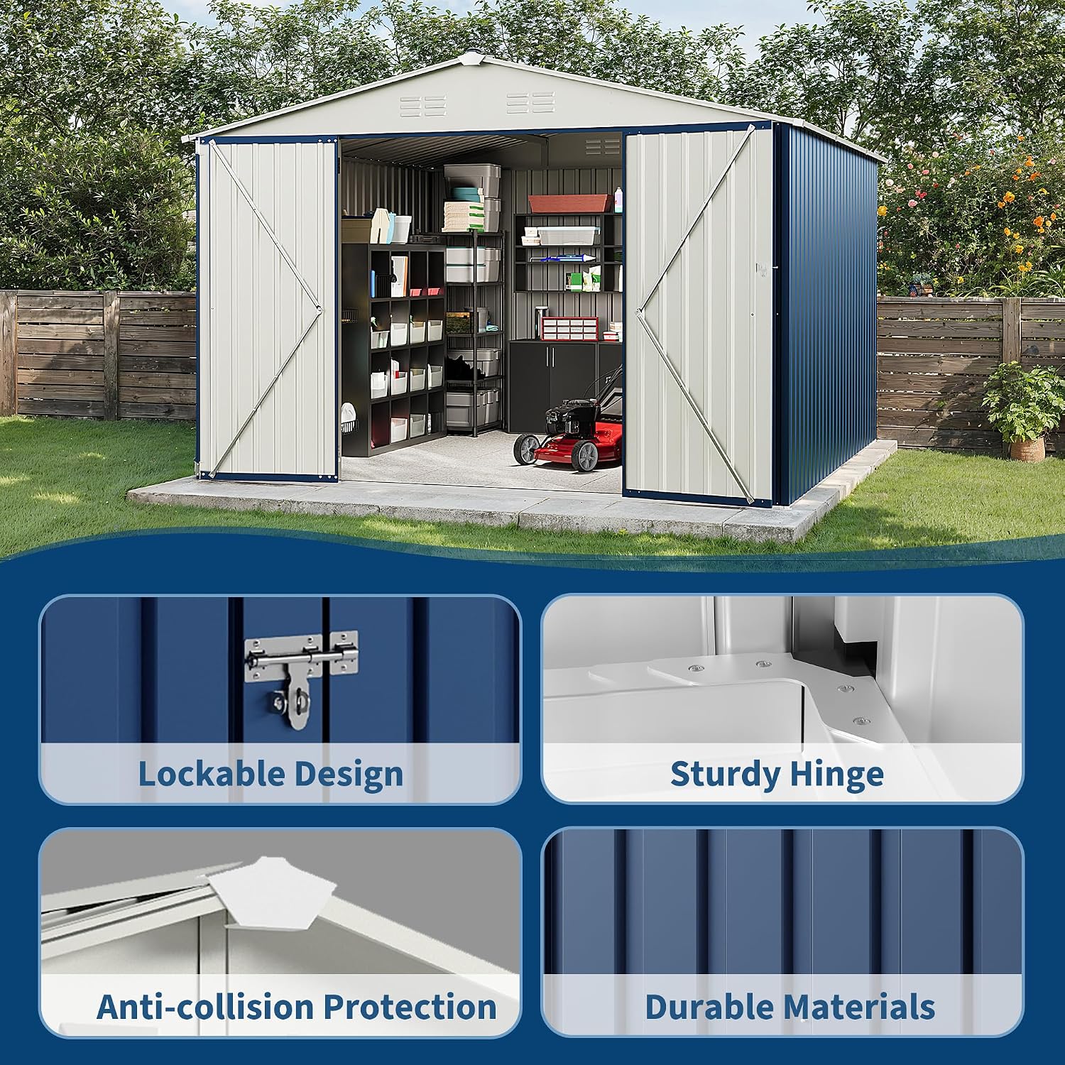 Garvee 10 X 10 FT Outdoor Storage Shed,Metal Garden Sheds&Outdoor Storage Clearance, Large Outdoor Storage Shed for Tools, Lawn Equipment, Garden Supplies - All Weather Lockable Metal Shed
