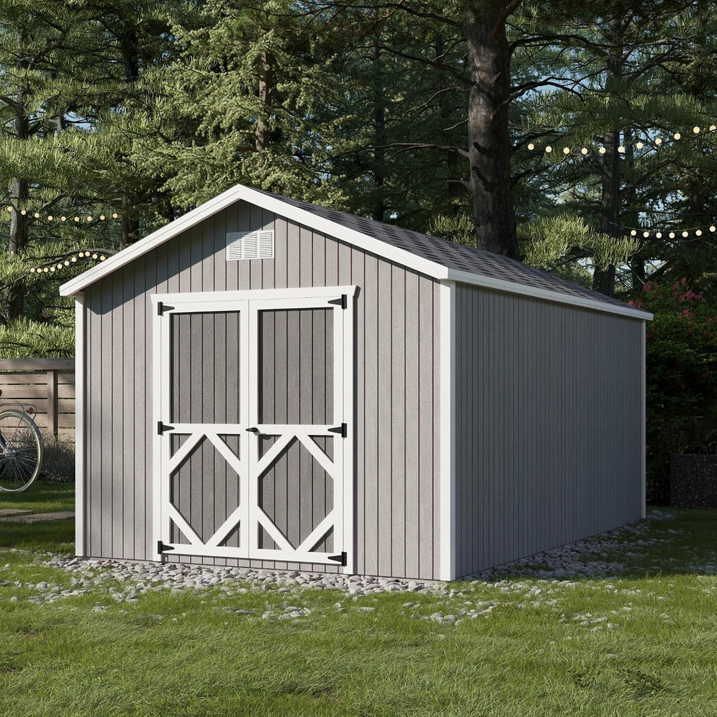Little Cottage Co. 10x16 Classic Gable Shed with Floor, Outdoor Wood Storage Do-It-Yourself Precut Kit