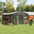 10x12 FT Outdoor Storage Shed with Sliding Lockable Doors&Windows, Extra Large Metal Shed with Dual-Zone Design, Galvanized Steel Utility Shed for Garden, Backyard,Tool Storage (Dark Gray, 10×12 FT)