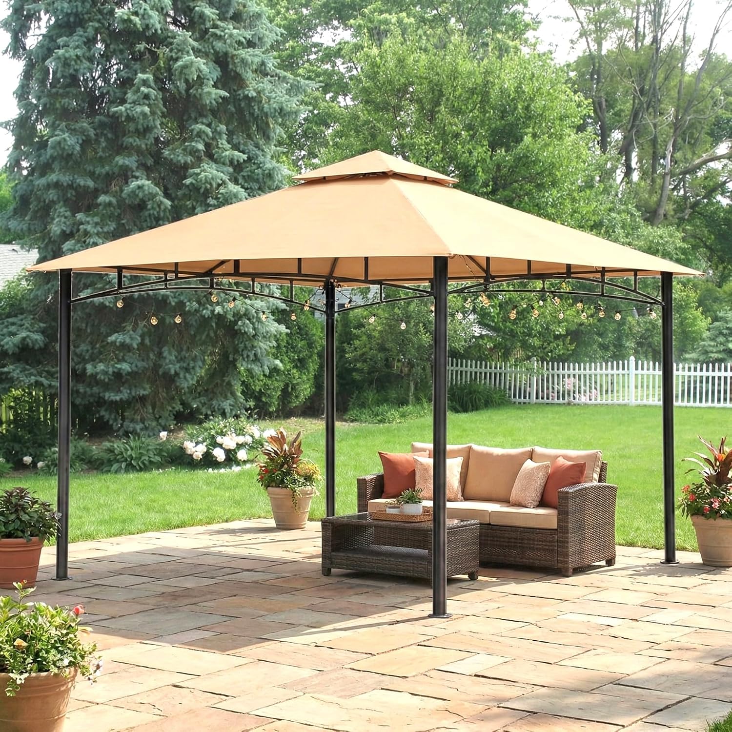 Garden Winds Reinforced Replacement Canopy Top Cover Compatible with The KGS286YU BC Metal Gazebo - Classic Sand, Riplock 350