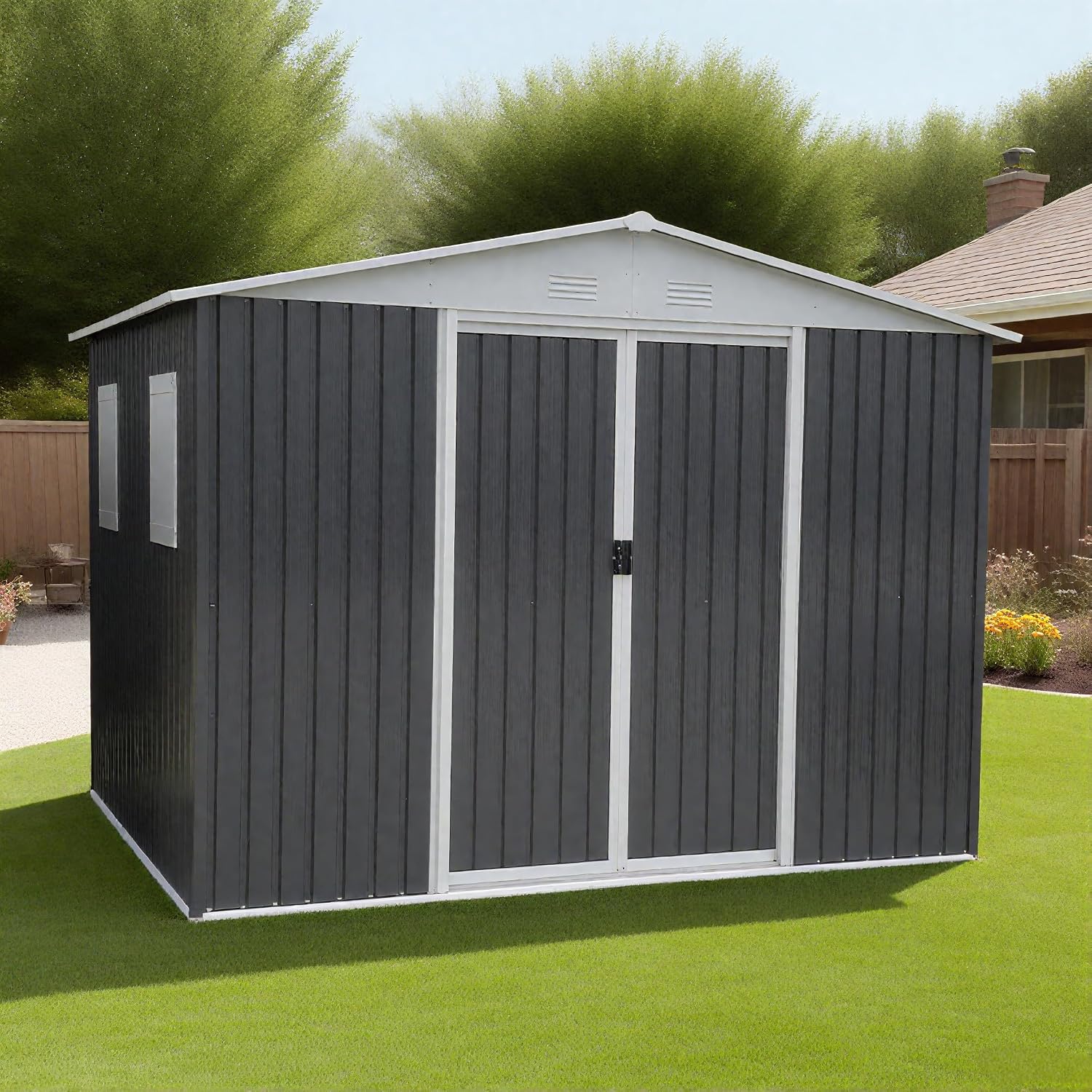 Large 12x10 FT Metal Garden Shed with Apex Roof | Heavy-Duty Steel Outdoor Storage for Tools, Bikes & Lawn Equipment