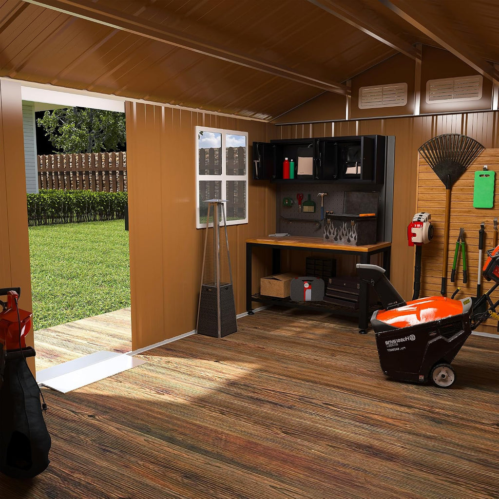 8x12 Outdoor Storage Shed, Heavy Duty Metal Shed, Lockable Garden Sheds with Sliding Door, Window and Airflow Design, Waterproof Steel Tool Sheds & Outdoor Storage for Backyard